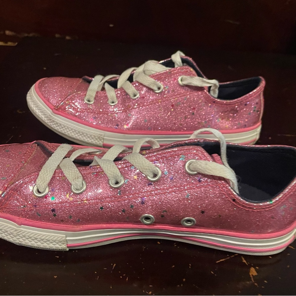 Converse Kids' Glittery Pink Sneakers Size 3 - Picture 4 of 6